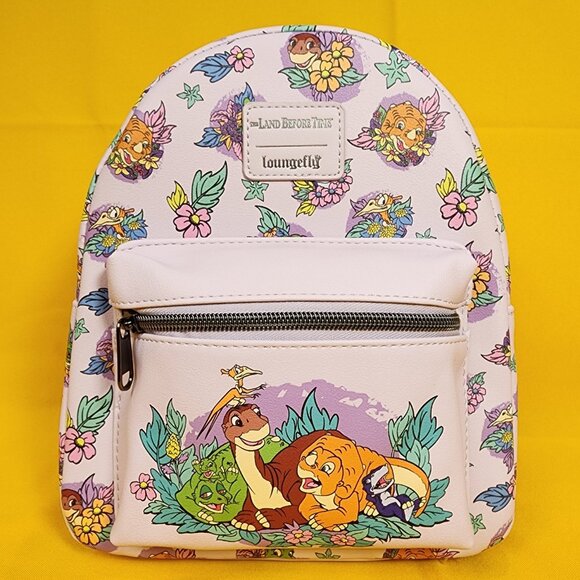 Loungefly The Land Before Time Dinosaurs Floral Purple Soft Tag Mini Backpack - Picture 2 of 12